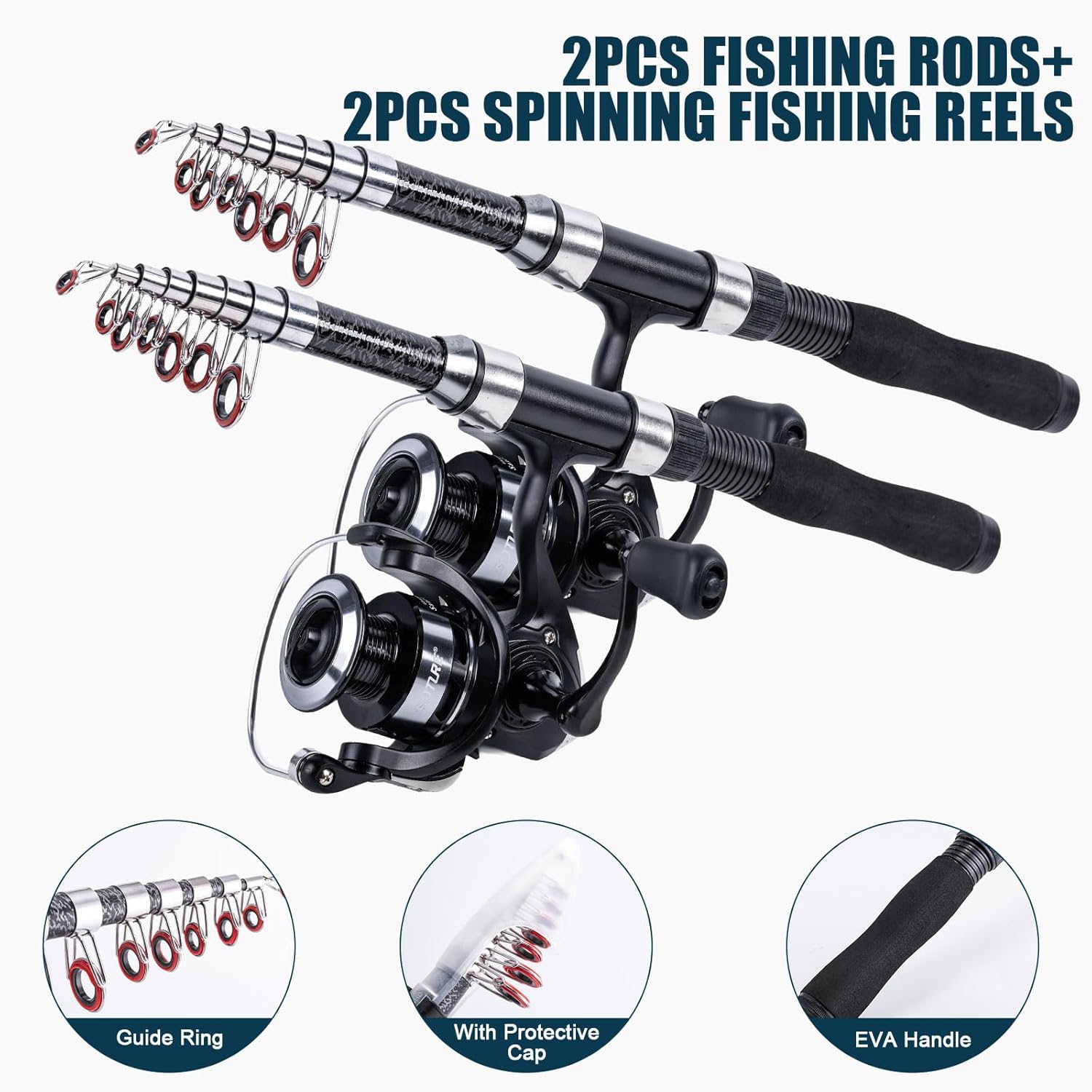 2pcs telescopic fishing rods and spinning reels