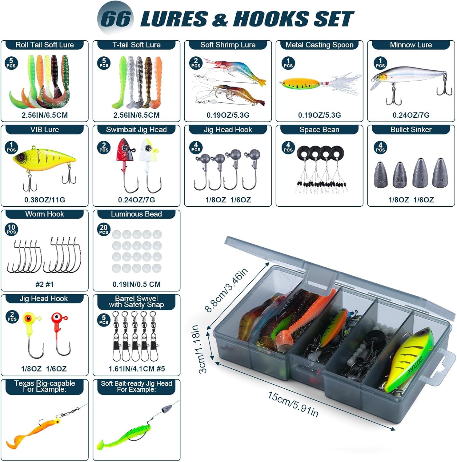 66 piece lures and hooks tackle box set